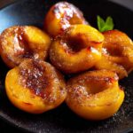 Easy pan fried peaches with sugar and cinnamon