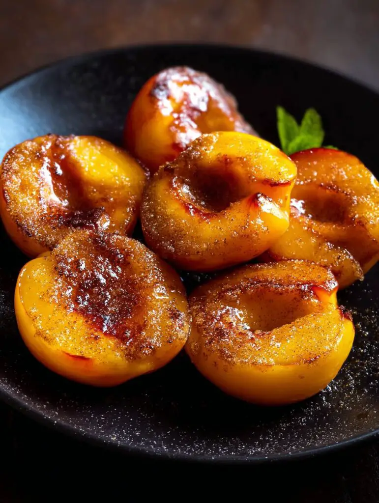Easy pan fried peaches with sugar and cinnamon