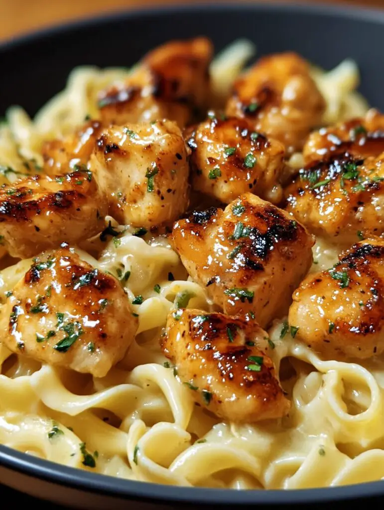 Garlic Butter Chicken Bites with Savory Creamy Parmesan Pasta
