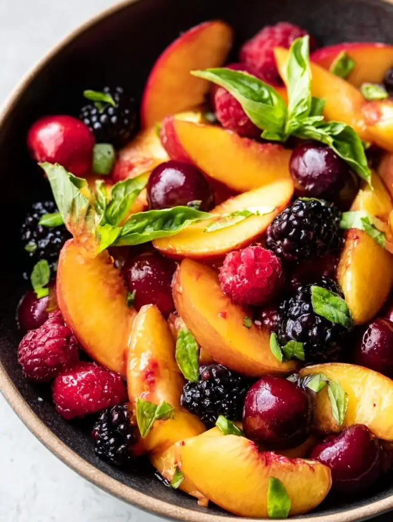 Honey Lime Basil Peach Fruit Salad