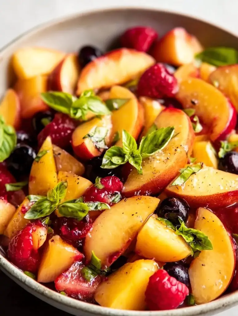 Honey Lime Basil Peach Fruit Salad