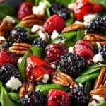 Berry Spinach Salad with Pecans, Feta, and Balsamic Glaze