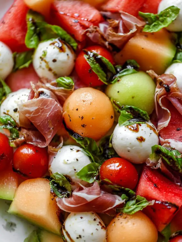 Caprese Melon Salad with Prosciutto and Mozzarella