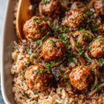 French Onion Meatballs and Rice