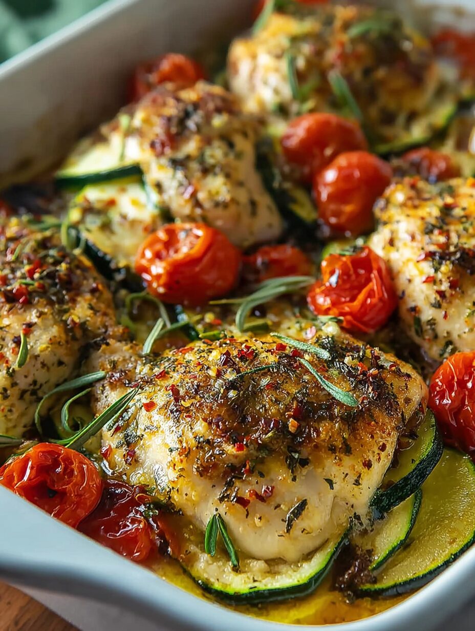 Mediterranean Chicken Zucchini Bake