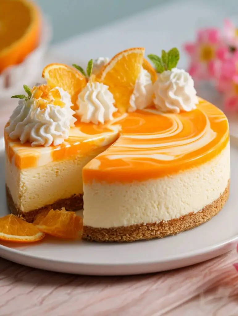 No-Bake Creamsicle Cheesecake (Orange & Vanilla Swirl)