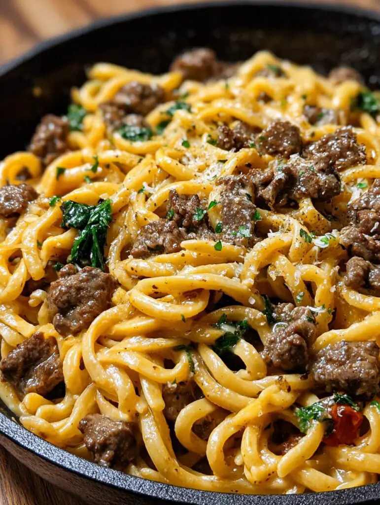 One-Pot Creamy Beef and Garlic Butter Pasta