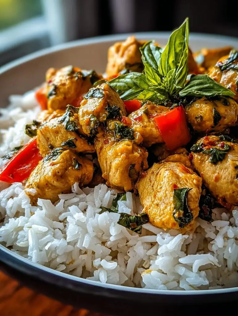 Spiced Coconut Basil Chicken with Rice