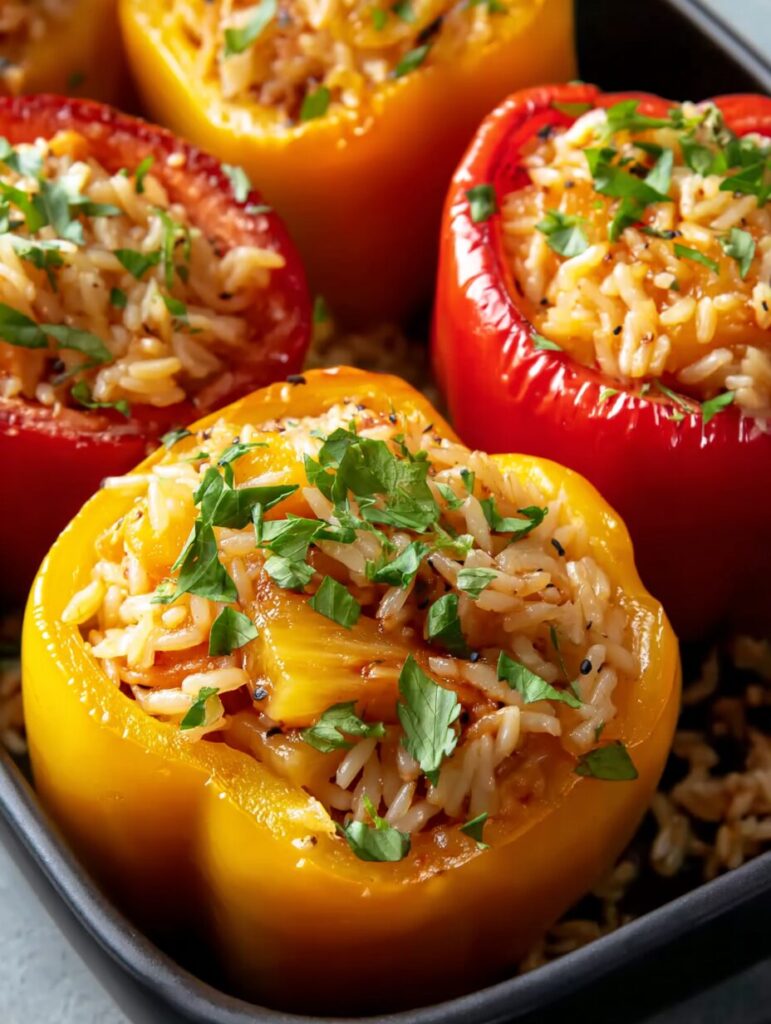 Teriyaki Pineapple Chicken Rice Stuffed Peppers