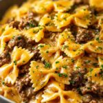 Cheesy Beef Bowtie Pasta with Garlic Butter Delights You!