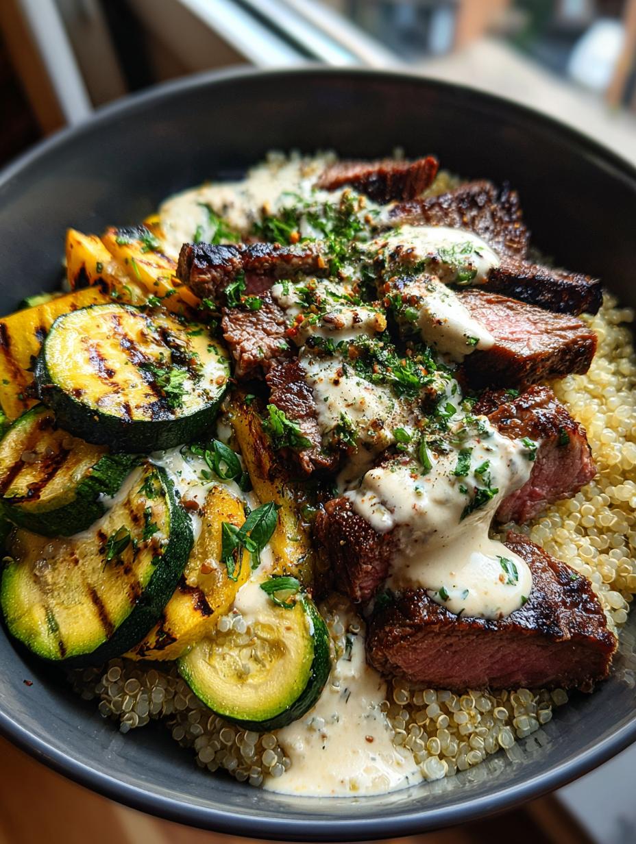 Grilled Steak Bowl with Creamy Sauce & Grilled Zucchini - detail 1