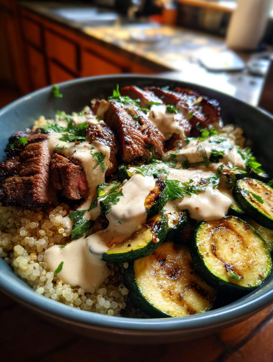 Grilled Steak Bowl with Creamy Sauce & Grilled Zucchini - detail 2