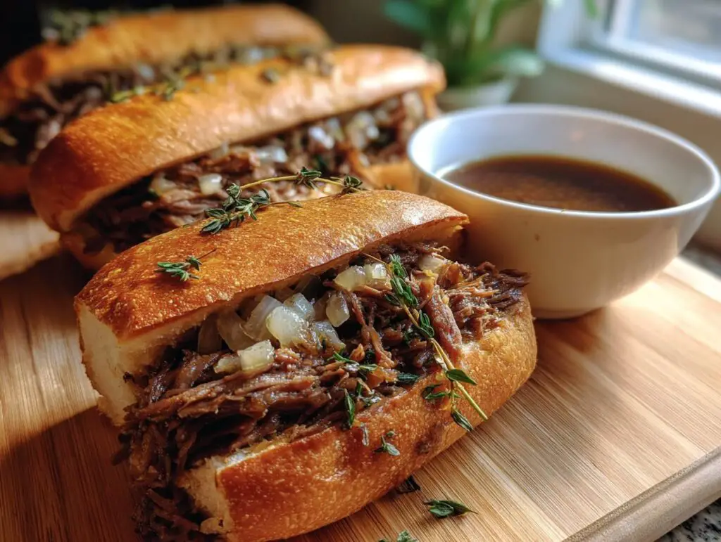 Irresistible Slow Cooker Ground Beef French Dip Sandwiches