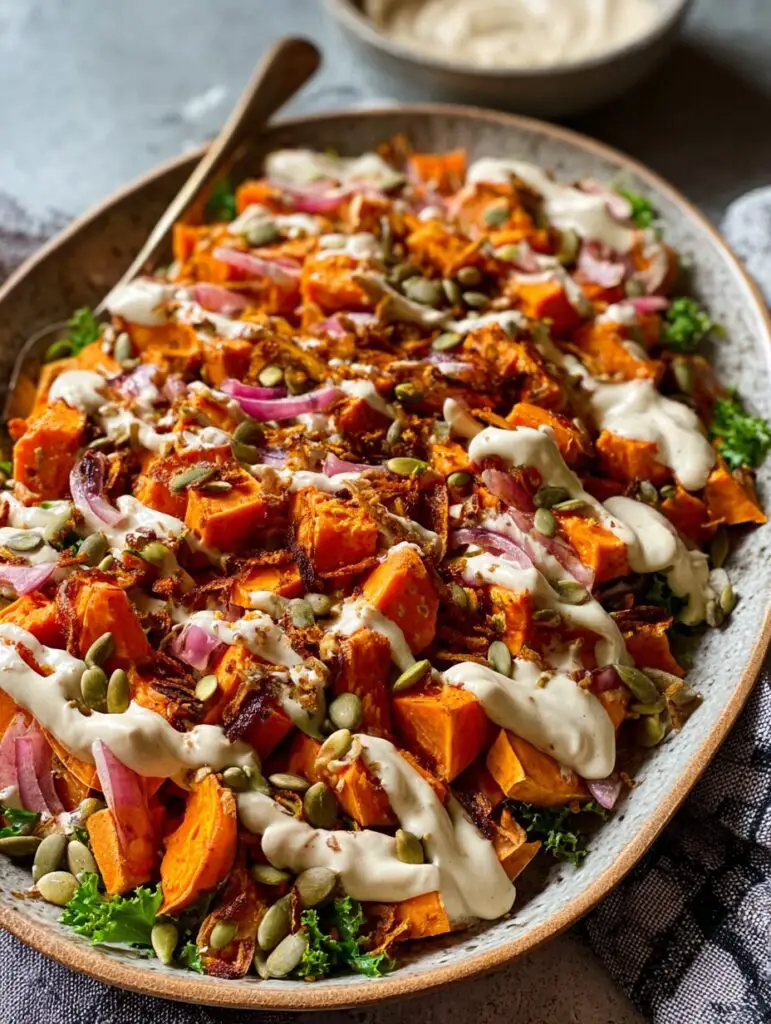 Maple Sweet Potato Salad with Whipped Tahini