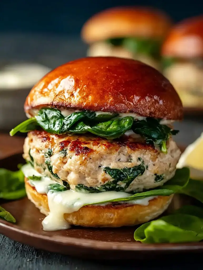 White Cheddar and Spinach Chicken Burgers