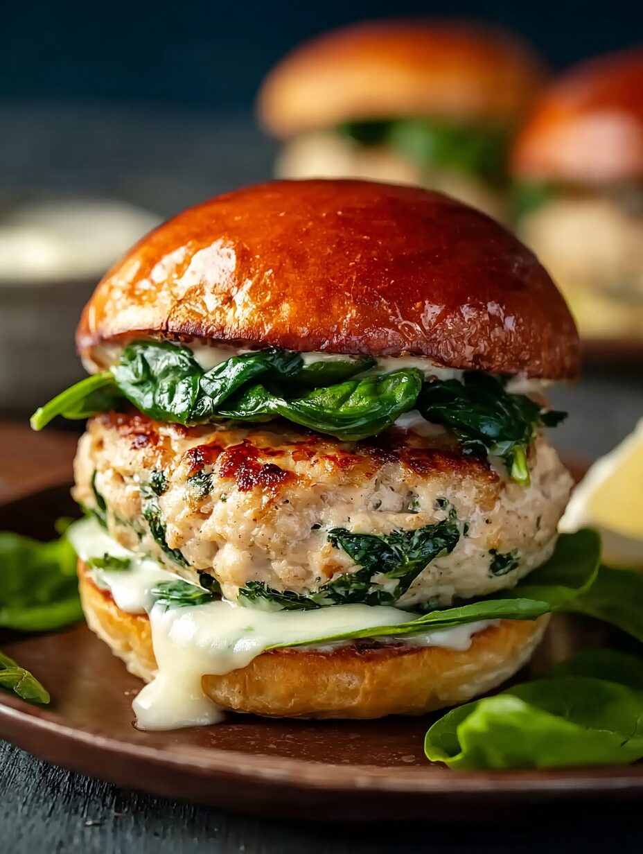 White Cheddar and Spinach Chicken Burgers