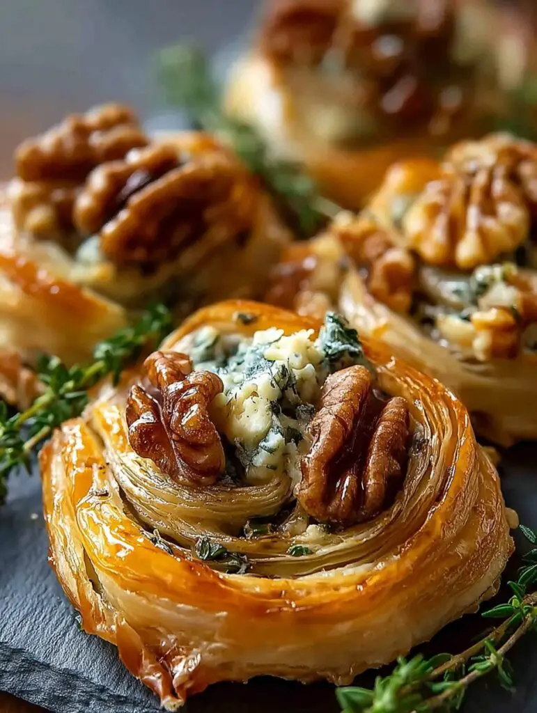 Blue Cheese Walnut Thyme Puff Pastry Twirl Recipe