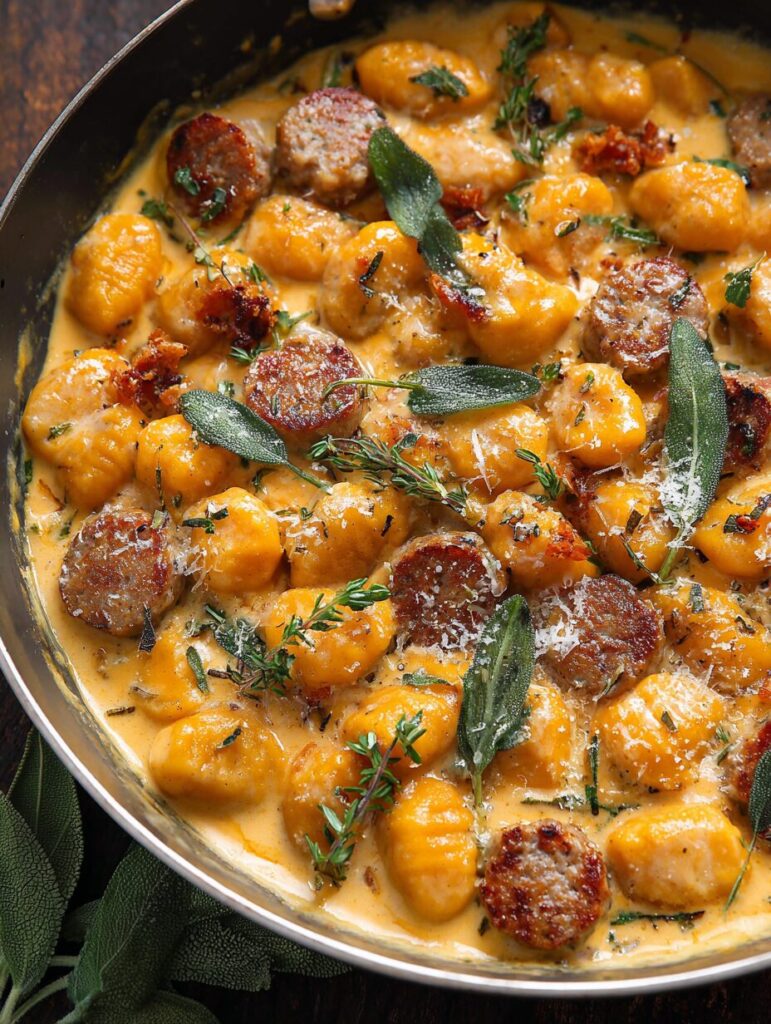 Creamy Butternut Squash Gnocchi with Sausage, Thyme, and Sage
