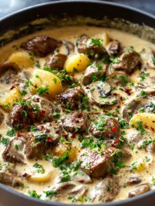 Creamy Garlic Mushroom Beef Recipe