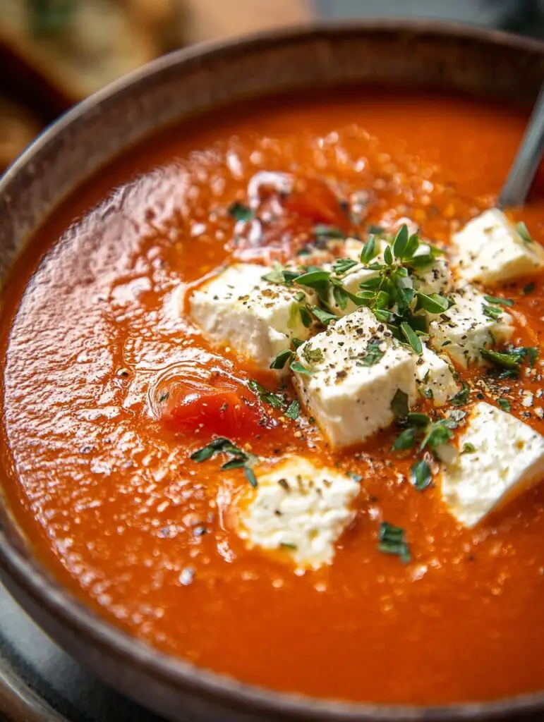 Making Creamy Tomato Feta Soup