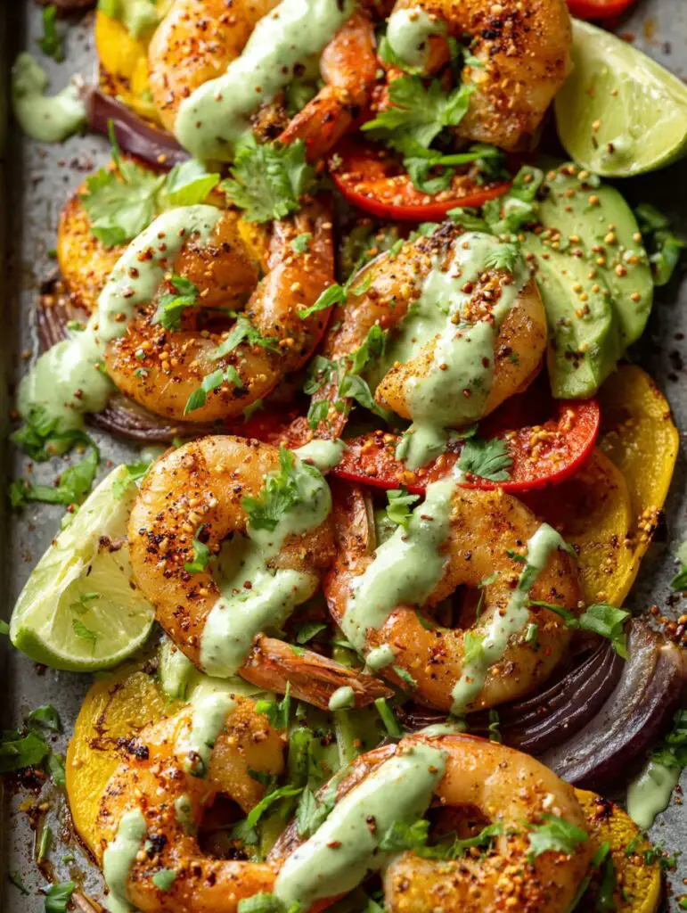 Sheet Pan Shrimp Avocado Crema