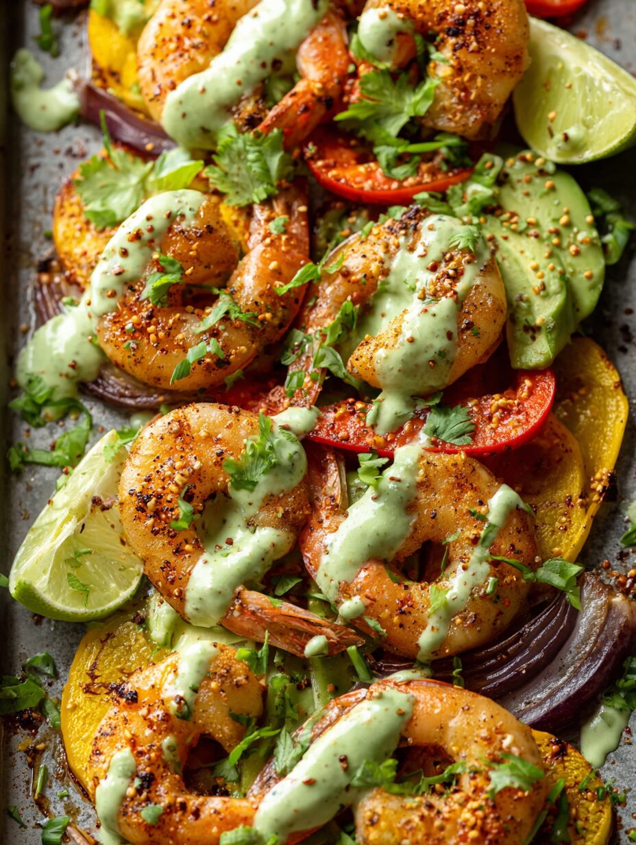Sheet Pan Shrimp Avocado Crema