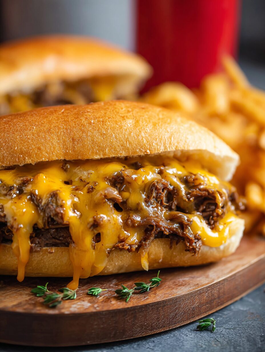 Slow Cooker Beef and Cheddar Sandwiches