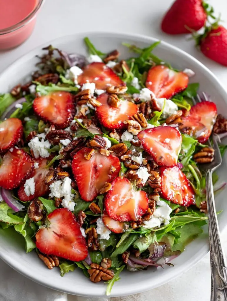 Strawberry & Goat Cheese Salad With Candied Pecans