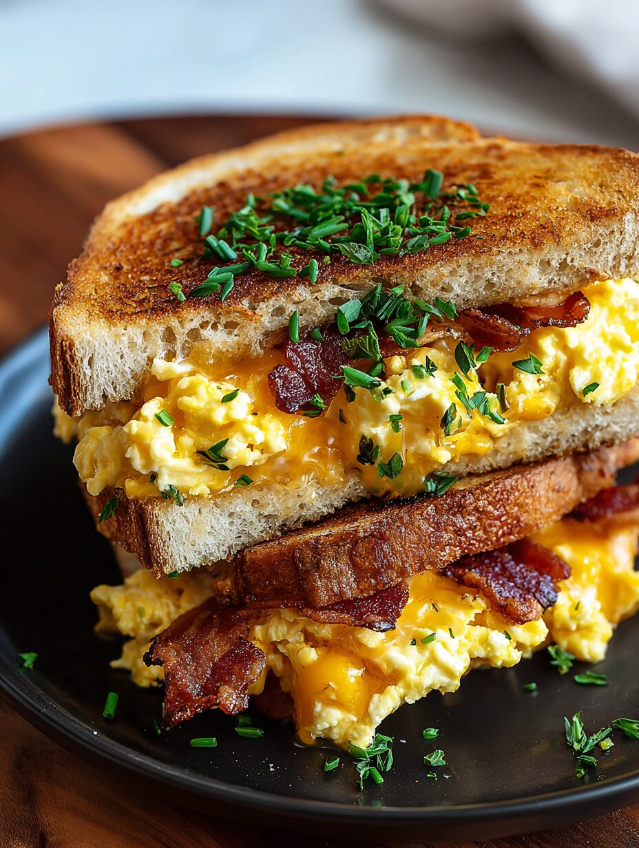 Ultimate Breakfast Grilled Cheese with Scrambled Eggs and Bacon