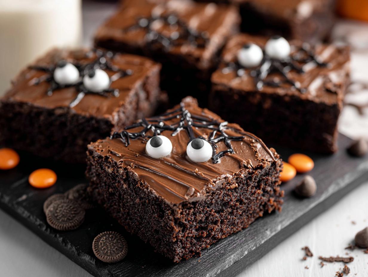 Double Chocolate Hocus Pocus Spellbook Brownies Magic - Decorated brownies with candy eyes and piped spellbook designs