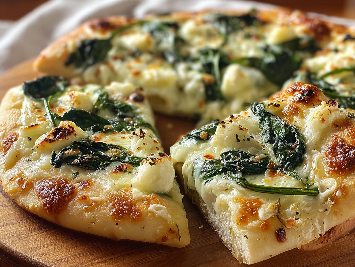 White Pizza Spinach Roasted: 1 Heavenly Bite - White Pizza Spinach Roasted - main visual representation