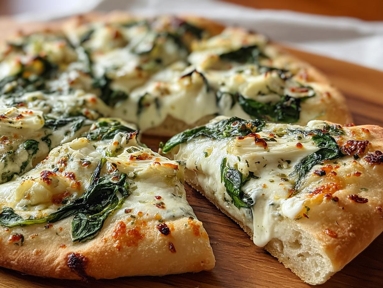 White Pizza Spinach Roasted: 1 Heavenly Bite - White Pizza Spinach Roasted - additional detail