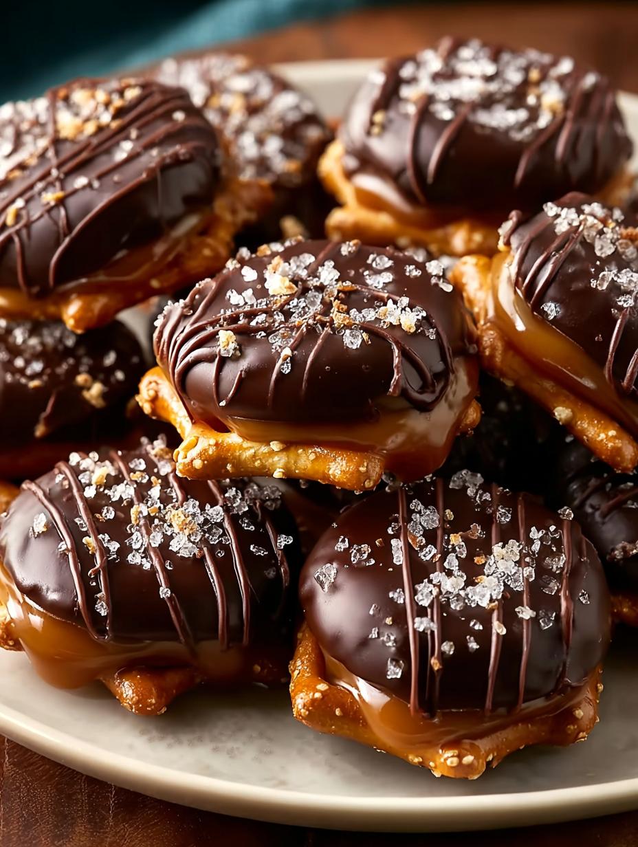 Bake Salted Caramel Pretzel: 40 Easy Bites - Close-up of assembled pretzel sandwiches before dipping
