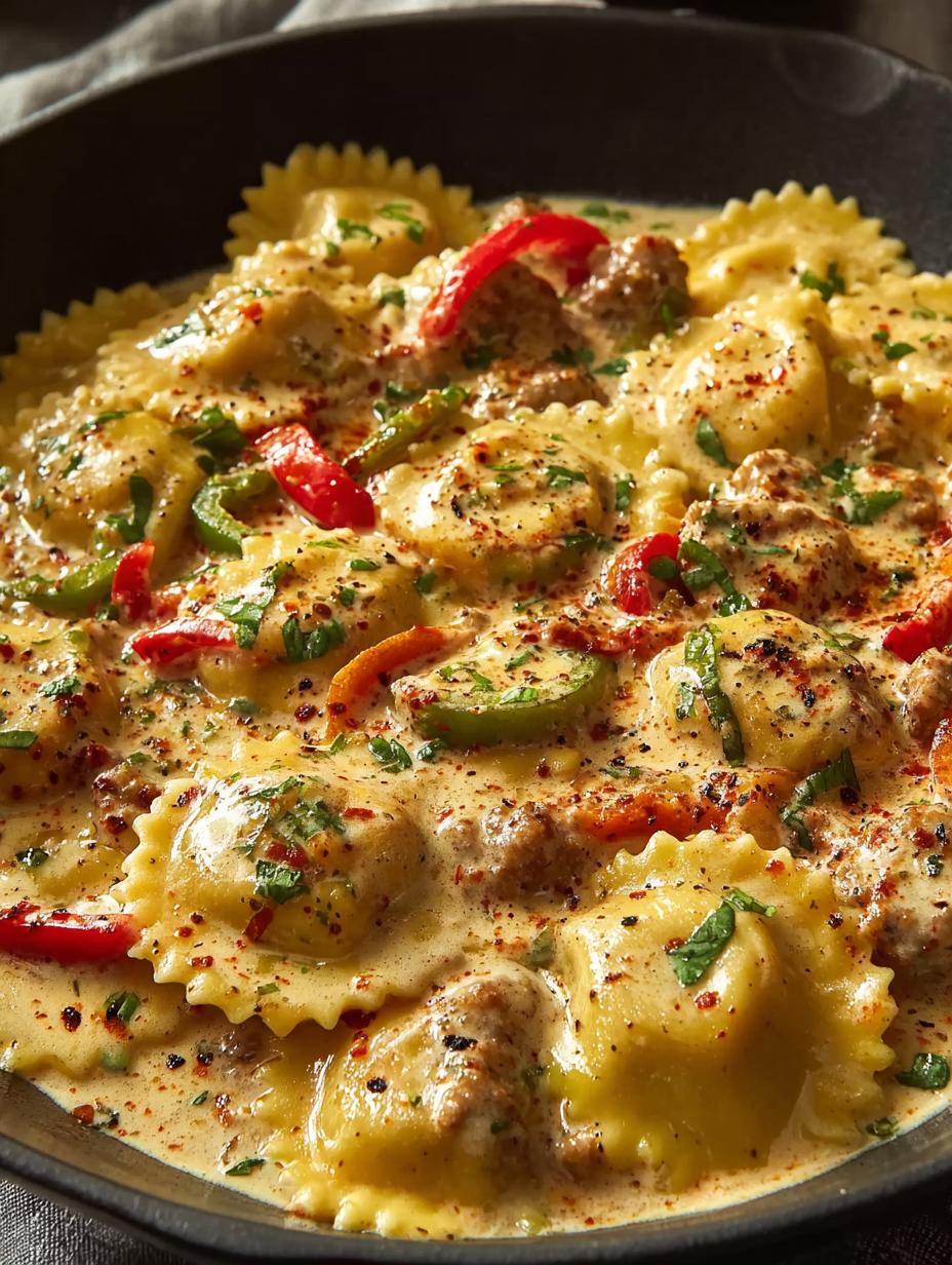 Bold Cajun Sausage Ravioli Skillet Magic - Deliciously seasoned Cajun Sausage Ravioli Skillet