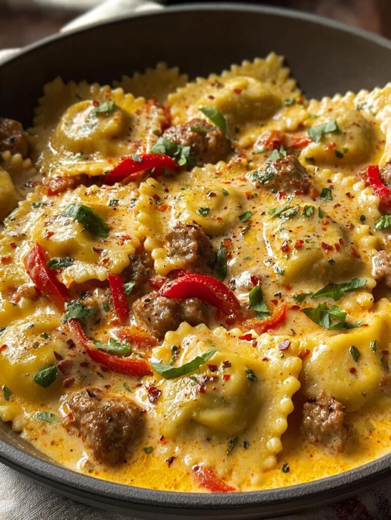 Cajun Sausage Ravioli Skillet