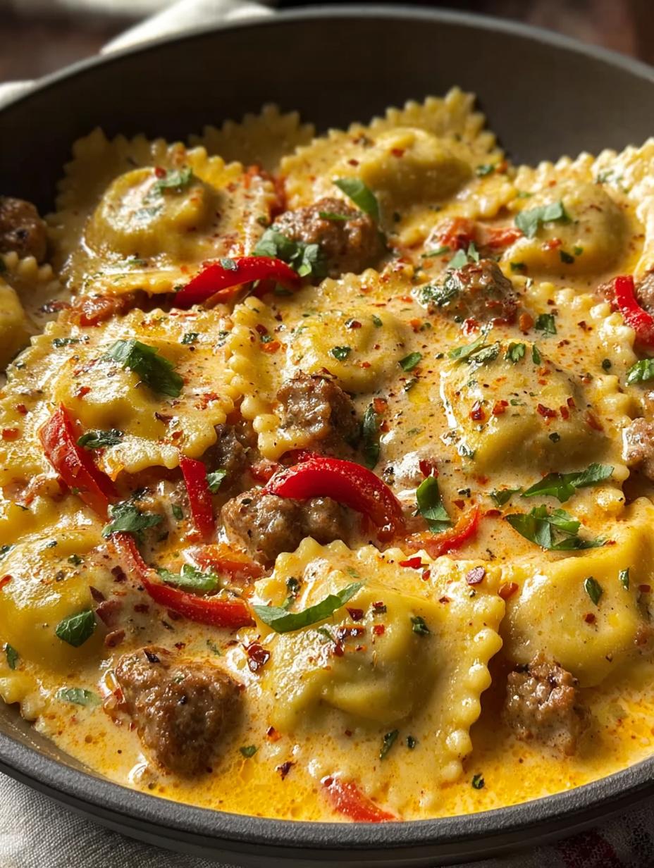 Cajun Sausage Ravioli Skillet
