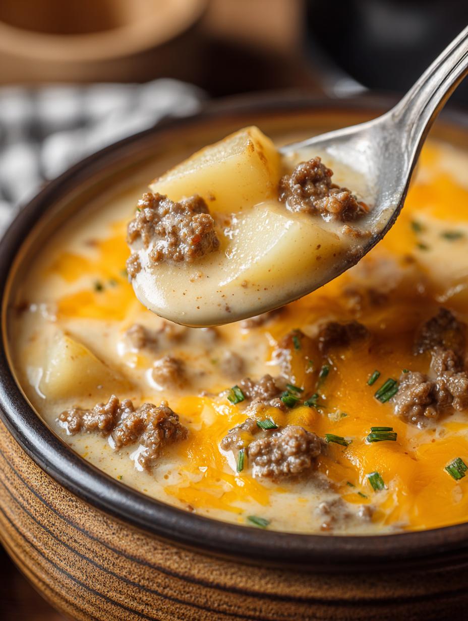 Cheesy Hamburger Potato Soup: 4 Glorious Servings - Cheesy Hamburger Potato Soup - main visual representation