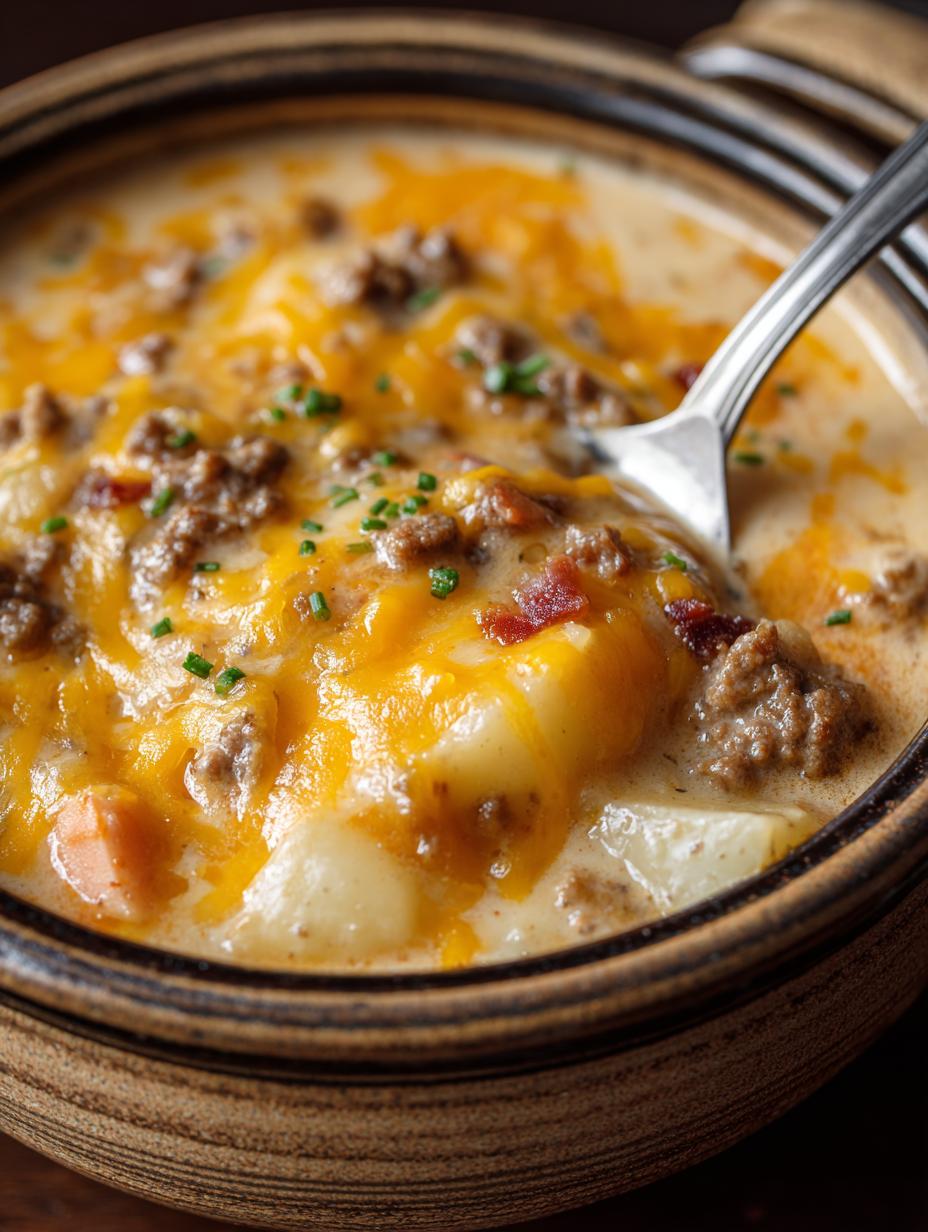 Cheesy Hamburger Potato Soup: 4 Glorious Servings - Cheesy Hamburger Potato Soup - additional detail