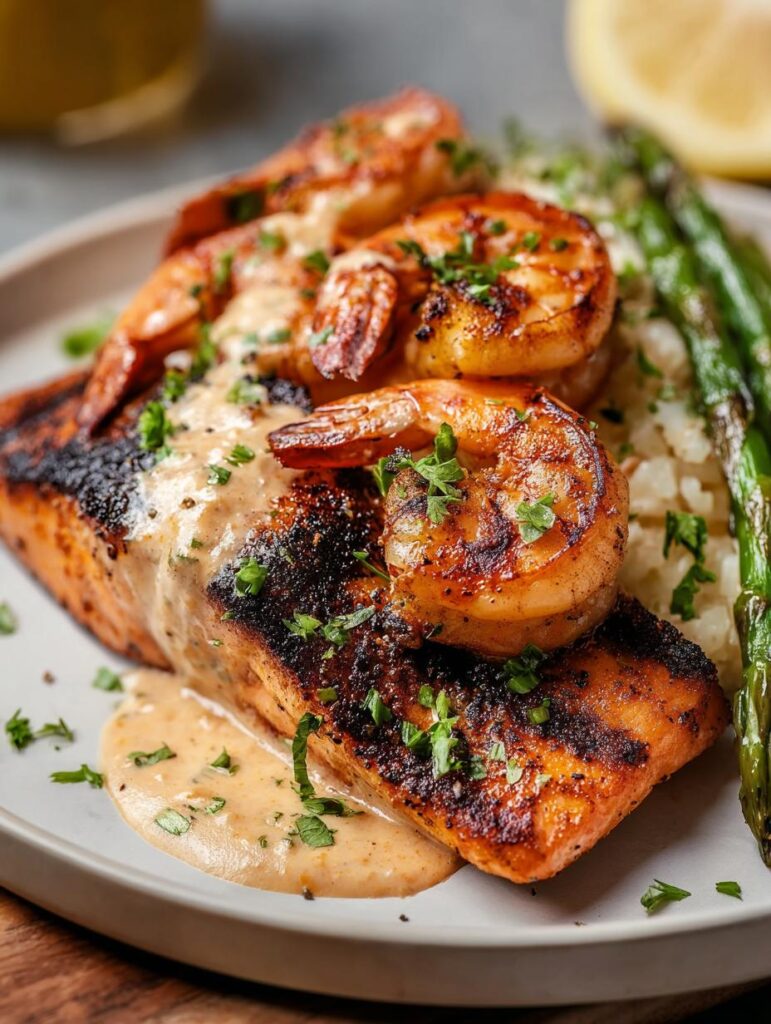 Grilled Blackened Salmon Shrimp