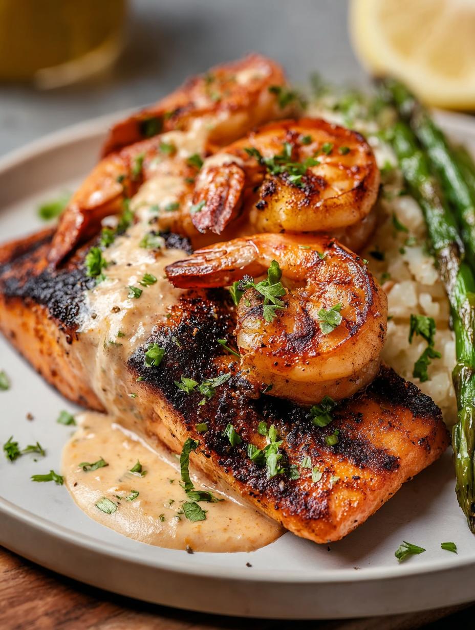 Grilled Blackened Salmon Shrimp