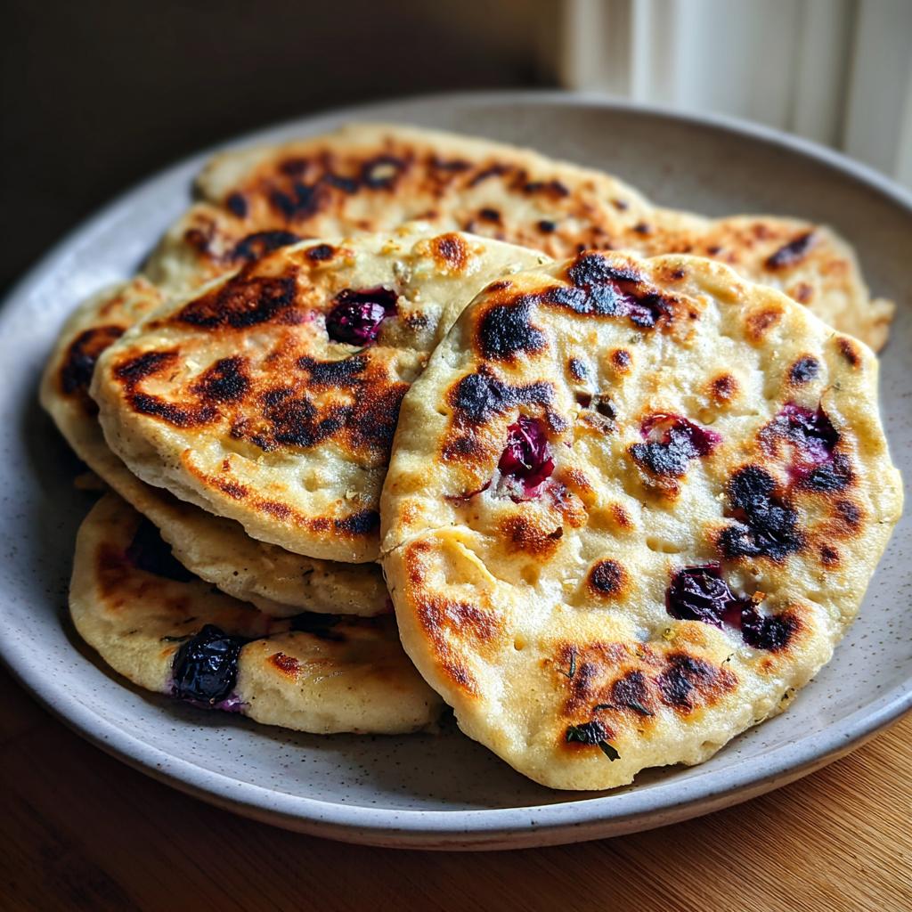 Vegetarian Meals: Easy, Amazing Blueberry Naan - cooked naan bread on a plate