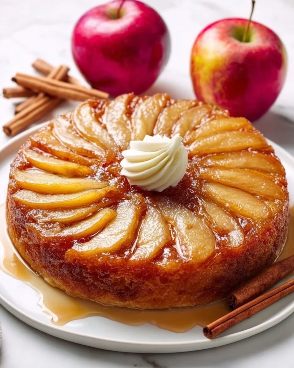Apple Pie Upside Down Cake showcasing layers of caramelized apples and cake.