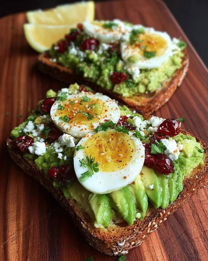Delicious avocado feta toast garnished with herbs and spices