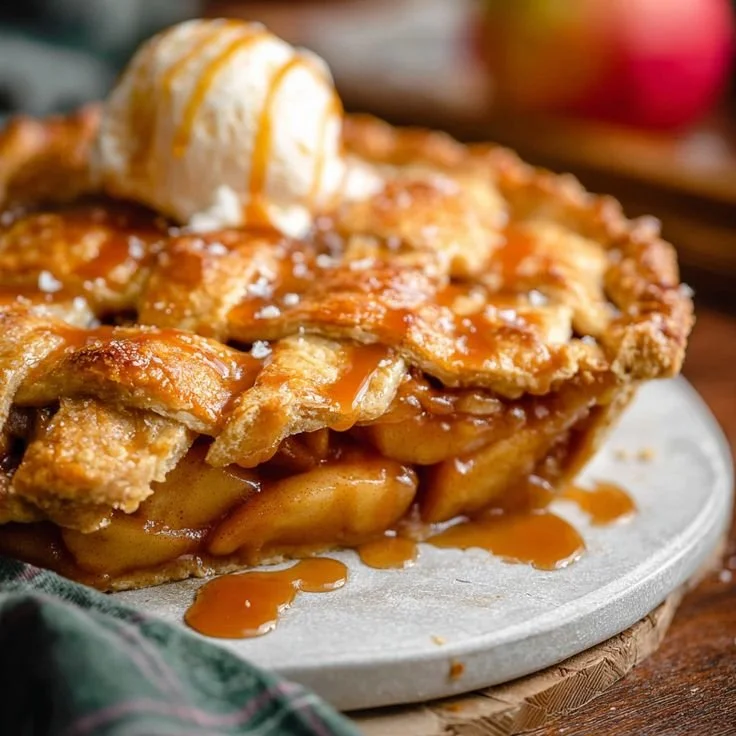 Delicious caramelized apple pie with a flaky crust and fresh apples
