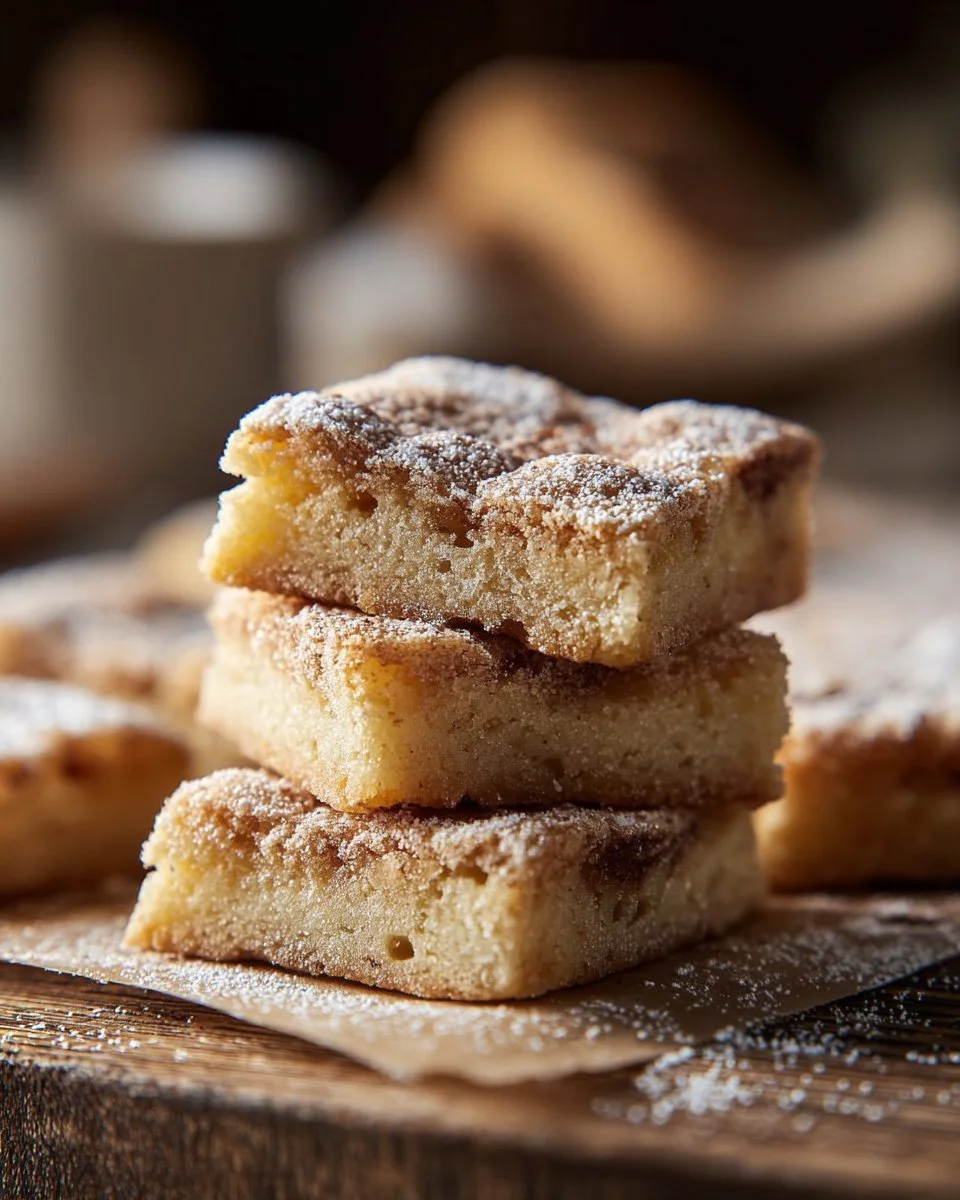 Delicious homemade Cinnamon Sugar Blondies topped with sugar and cinnamon.