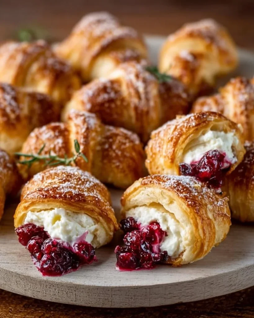 Cranberry Cream Cheese Crescent Bites served on a festive platter