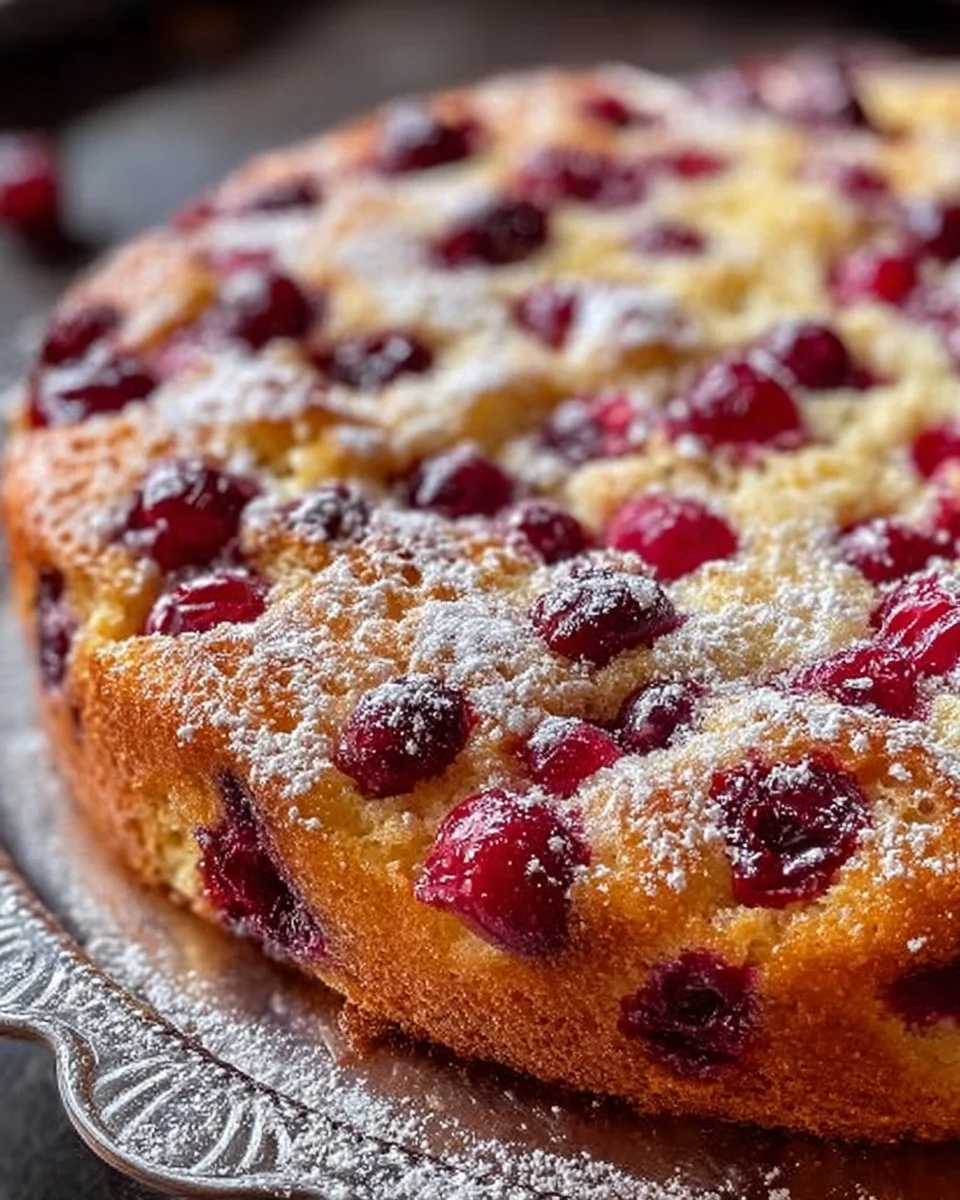 Cranberry Orange Breakfast Cake topped with fresh cranberries and orange zest