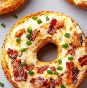 Creamy bacon cheddar bagels fresh from the oven, perfect for breakfast or brunch.