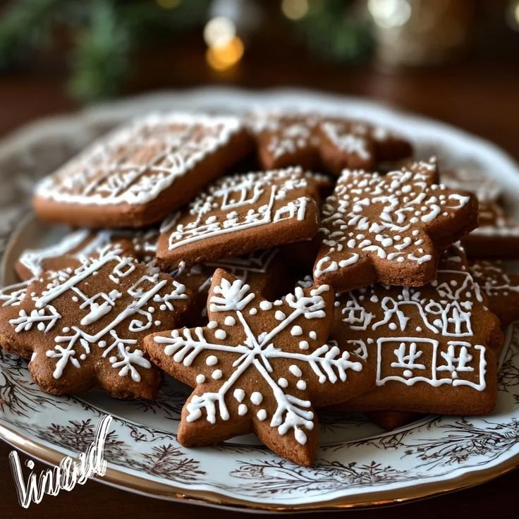 Deliciously decorated German gingerbread cookies with icing and spices