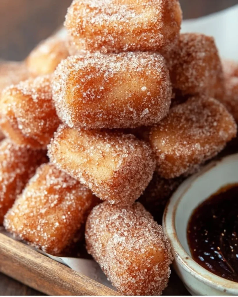 Healthy air fryer churro bites dusted with cinnamon sugar
